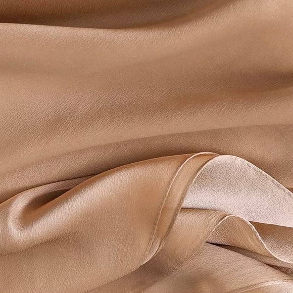 Light Camel Brown 100% SILK SATIN Large Shawl Scarf Wrap Beige Wedding CoverUp - Picture 3 of 7